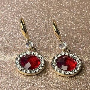 Yellow Gold Red & White Dropped Earrings